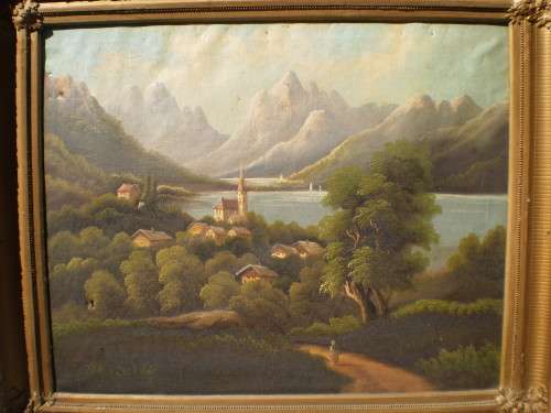 Antique Canvas Oil Painting Framed Signed Canvas got damage in some places