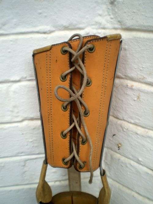 Antique Prosthetic Full Leg With Leather Shoes And Stocking Bendable At The Knee