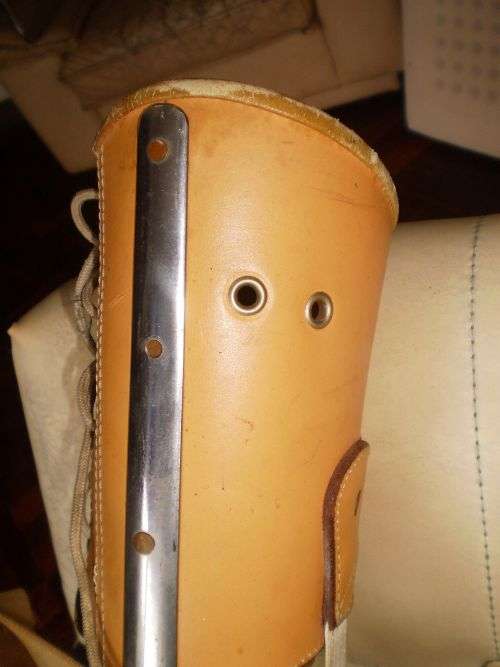 Antique Prosthetic Full Leg With Leather Shoes And Stocking Bendable At The Knee