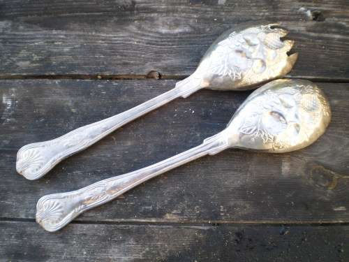 Ornamental Silver Plated Embossed Salad Serving Spoons