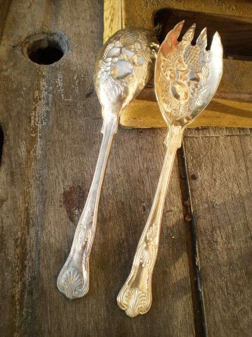 Ornamental Silver Plated Embossed Salad Serving Spoons