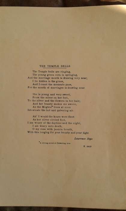 Four Indian Love Lyrics Laurence Hope Boosey& Co. 1903 Sheet Music