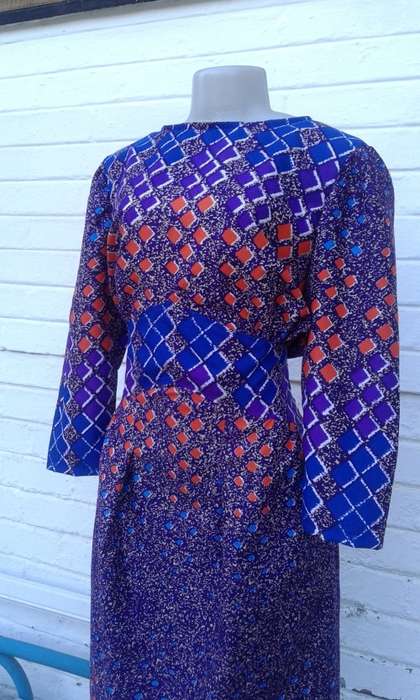 Original African Wax Print Cocktail Dress 1960s Vogue Design Size 16