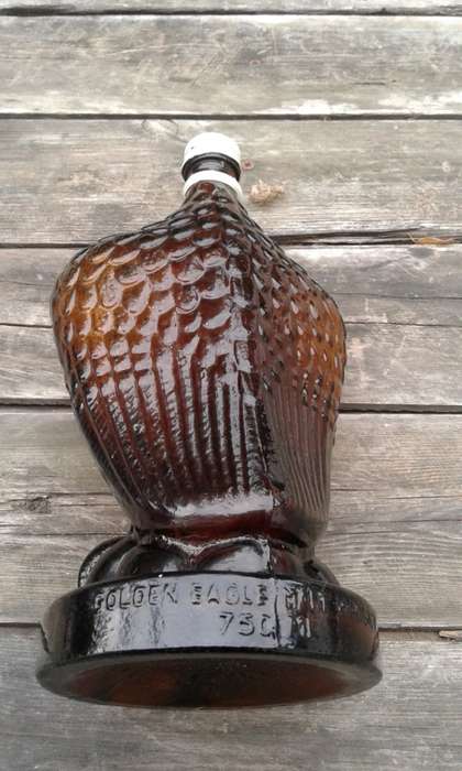 RARE Vintage Golden Eagle Malt Whiskey Glass Bottle Mohan Meakin Breweries India Lid But No Head