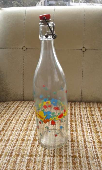 Vintage Large CERVE  Italian Milk Glass Bottle With Red Stopper 34cm height 10cm width