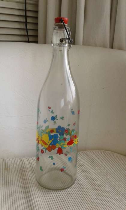 Vintage Large CERVE  Italian Milk Glass Bottle With Red Stopper 34cm height 10cm width