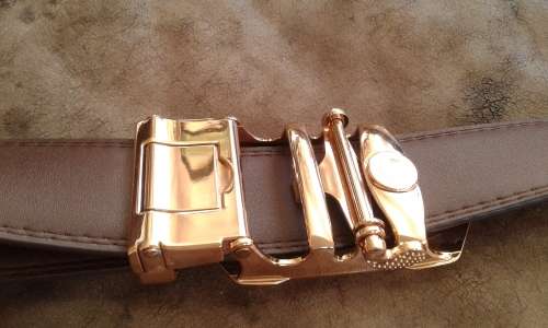 Adjustable Automatic Brown Leather Belt With Black And Gold Jaguar Buckle length 1.35m
