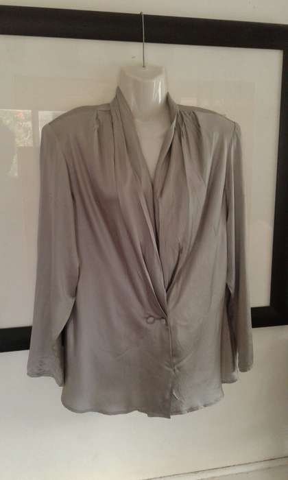 Vintage 100% Grey Silk Top By Sanctisilk