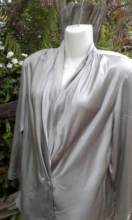 Vintage 100% Grey Silk Top By Sanctisilk