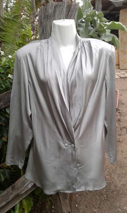 Vintage 100% Grey Silk Top By Sanctisilk