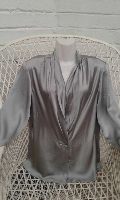 Vintage 100% Grey Silk Top By Sanctisilk