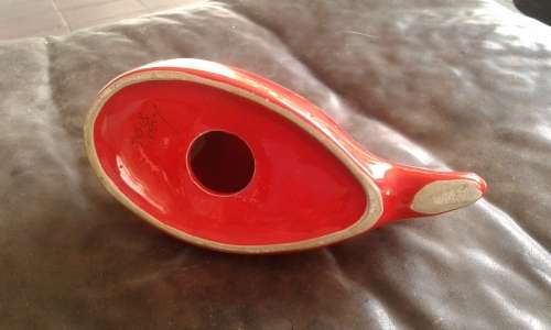 Vintage Mid Century Italian Pottery Orange Porcelain Whale Coin Bank Money Box Italy