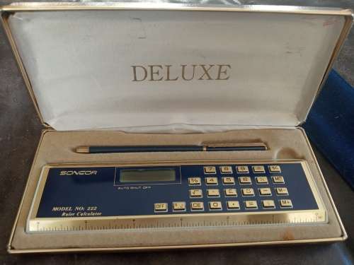 Soncor De Luxe Model No. 22 Electric Calculator And Ruler With Matching Pen In De Luxe Box