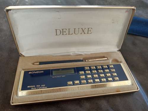 Soncor De Luxe Model No. 22 Electric Calculator And Ruler With Matching Pen In De Luxe Box