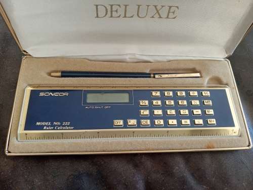 Soncor De Luxe Model No. 22 Electric Calculator And Ruler With Matching Pen In De Luxe Box