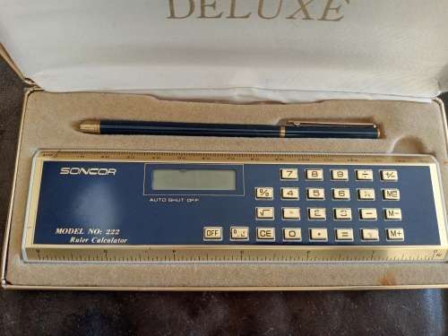Soncor De Luxe Model No. 22 Electric Calculator And Ruler With Matching Pen In De Luxe Box