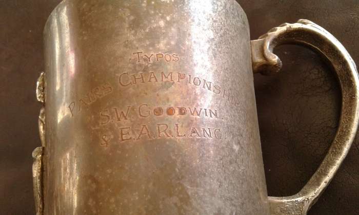 Antique Typos Pairs Championship Silver Plated Mug Tankard S.W Goodwin And E.A.R Lang