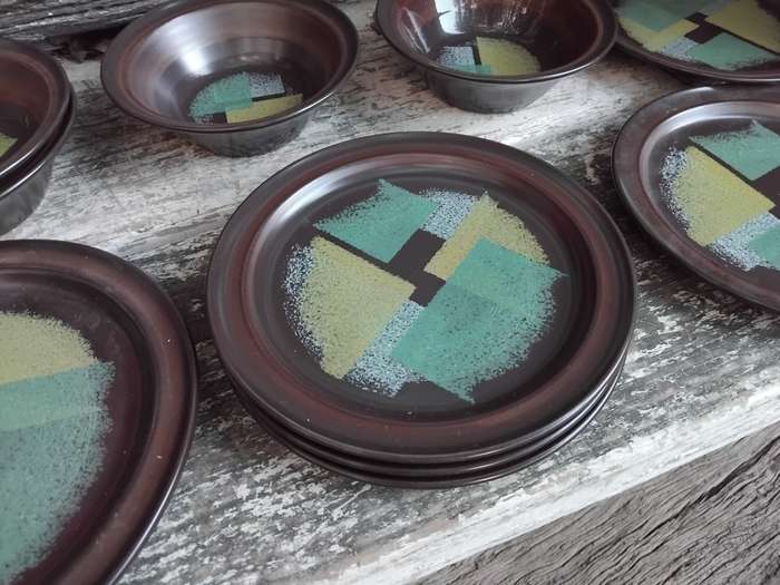 Rare Vintage Noritake Japan Quadrangle Mid Century Primastone 8306 Dinner Service