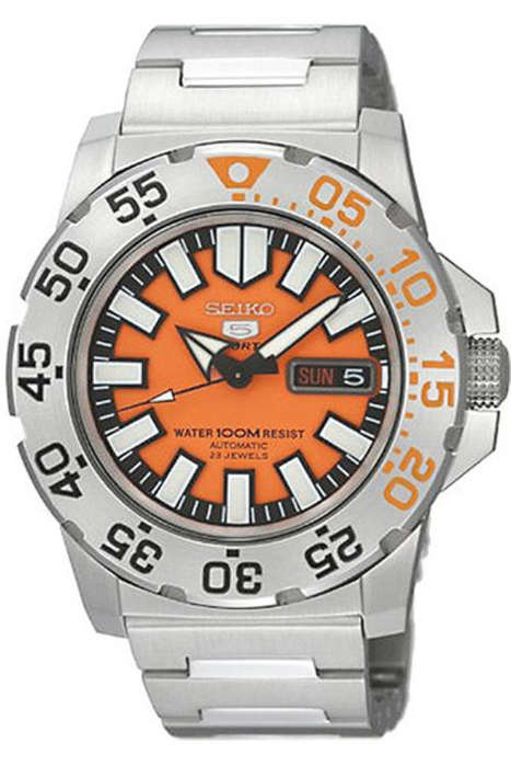 New SEIKO 5 Automatic 21 Jewels Stainless Steel Gents Watch"LITTLE ORANGE MONSTER!!!""