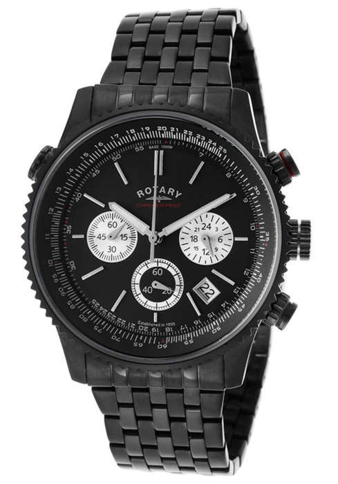 ROTARY Chronospeed Flightmaster Black Chronograph Gents Quartz Watch"ALL BLACK SPECIAL!!"