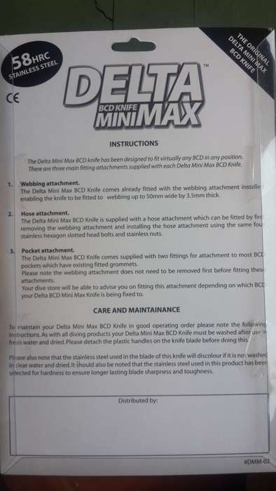 Delta Mini Max carry-on knife / Diving knife. Black or Yellow
