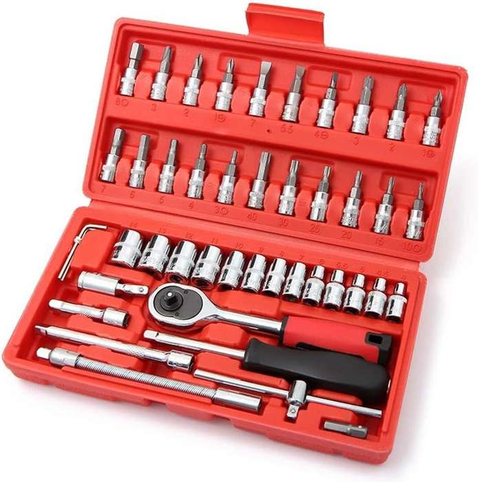 46 piece 1/4 inch socket ratchet wrench set with storage box for car repair