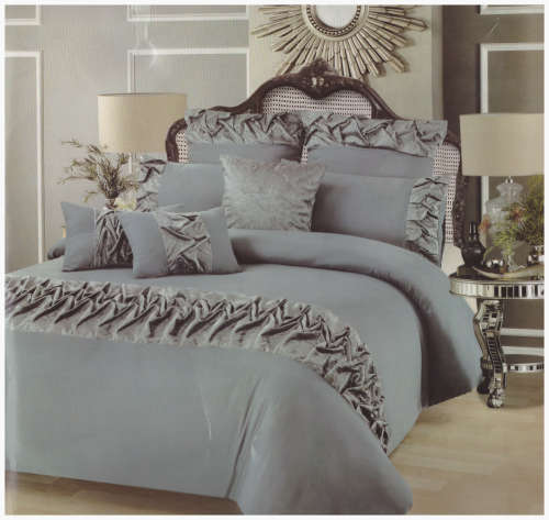 Velvet Pleated Blue S/King Duvet Cover+ 2 pillowcases
