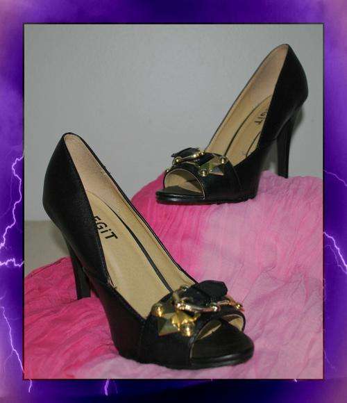 ***LAST PAIR*** BUCKLE TRIM BLACK PEEPTOE -  SIZE 6