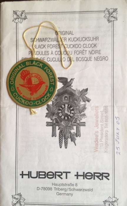 HUBERT HERR CUCKOO CLOCK