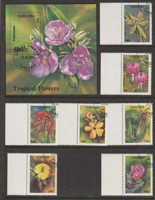 TANZANIA    TROPICAL FLOWERS   FULL SET  PLUS MINI SHEET