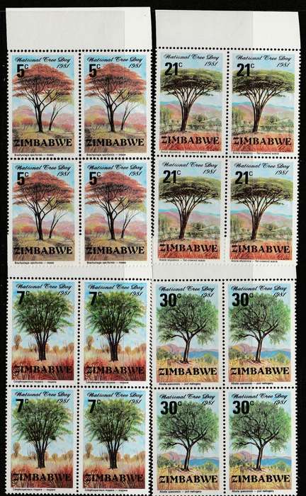 ZIMBABWE    NATIONAL TREES  1981   MARGINAL BLOCKS OF 4