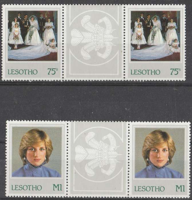LESOTHO   LADY DIANA  PORTRAIT   AND WEDDING  GUTTER PAIRS   UMM