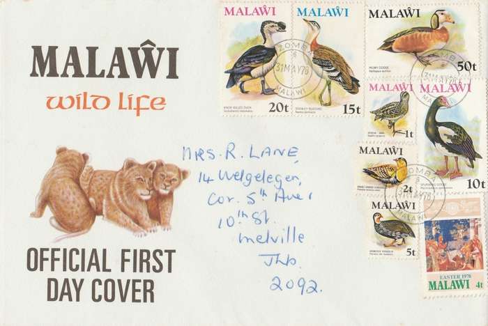 MALAWI    1975/78    COVER    BIRDS