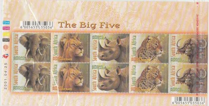 RSA   MINI SHEET    BIG FIVE  SACC1368  2001