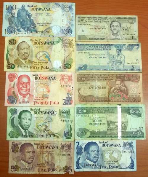 *CRAZY R1 START* Lot of 10 notes from Botswana & Ethiopia - bid per note