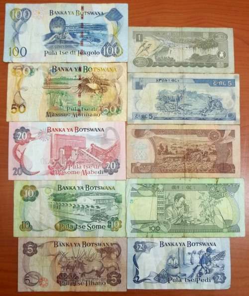 *CRAZY R1 START* Lot of 10 notes from Botswana & Ethiopia - bid per note