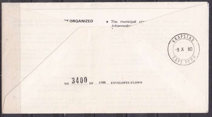 RSA 1980 60yrs of aviation in SA flown cover. LOOK SCAN.
