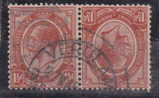 Union of SA 1913 King George v 1 & 1/2d Tete beche pair FU
