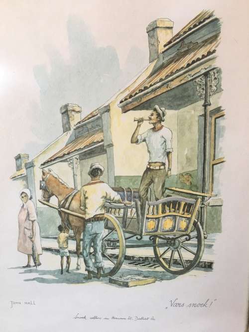 A framed Lithograph VARS SNOEK "Snoek sellers in Hanover street District 6 " by John Hall