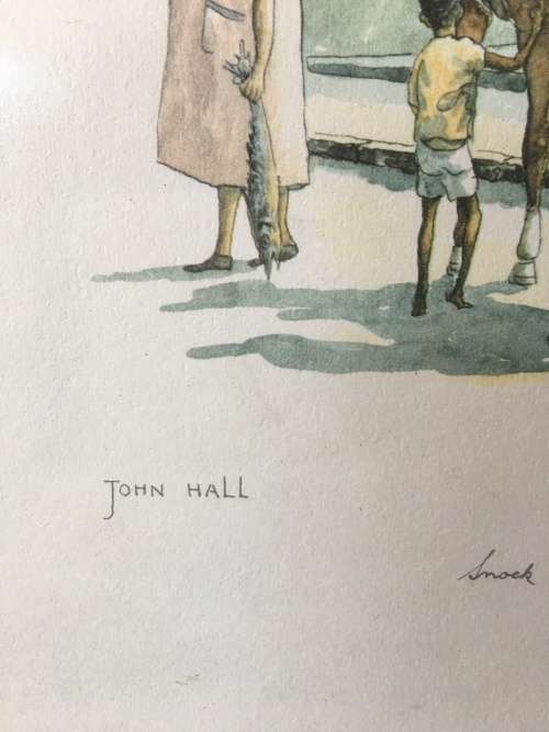 A framed Lithograph VARS SNOEK "Snoek sellers in Hanover street District 6 " by John Hall