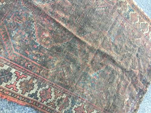 VERY WELL WORN AGED AND FATIGUED PERSIAN CARPET 1320 X 1110mm