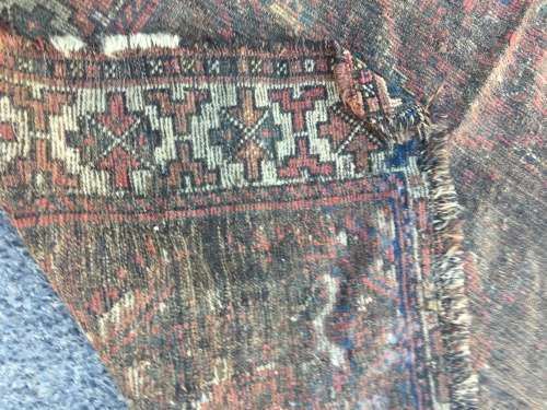VERY WELL WORN AGED AND FATIGUED PERSIAN CARPET 1320 X 1110mm