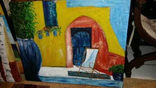 WOW!!! Stunning Large Oil on Canvas - Colorful and thick raised oil Paint. Signed EM  89 cm x 72 cm