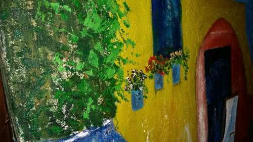 WOW!!! Stunning Large Oil on Canvas - Colorful and thick raised oil Paint. Signed EM  89 cm x 72 cm