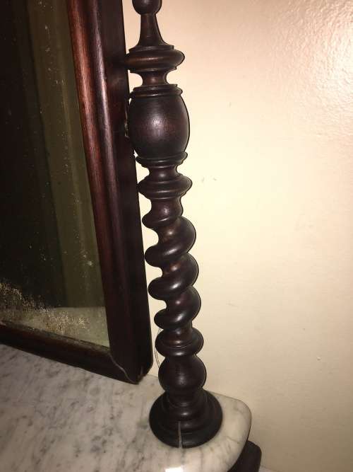 WOW !!! LATE 1800's VICTORIAN MARBLE TOP MAHOGANY SHAVING MIRROR WITH BARLEY TWIST SUPPORTS