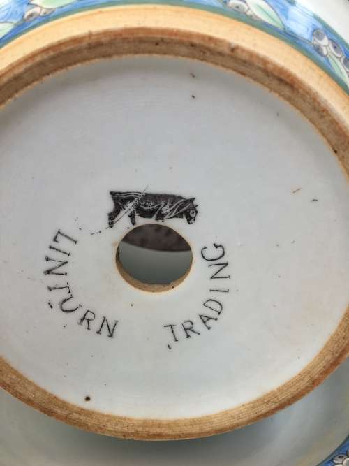 WOW !!! STUNNING LARGE HAND PAINTED CERAMIC PLANTER WITH DRIP TRAY BY LINTURN TRADING POTTERY marked