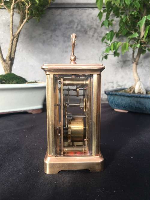 WOW !!!! CLASSIC BRASS FRENCH CARRIAGE CLOCK STAMPED "MADE IN FRANCE" WITH A PORCELAIN FACE