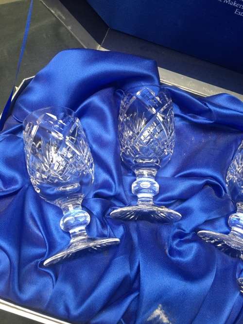 STUNNING BOXED SET OF FOUR STUART CRYSTAL WINCHESTER CLEAR WATER GOBLETS