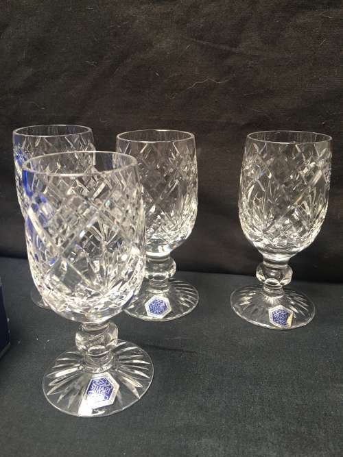STUNNING BOXED SET OF FOUR STUART CRYSTAL WINCHESTER CLEAR WATER GOBLETS