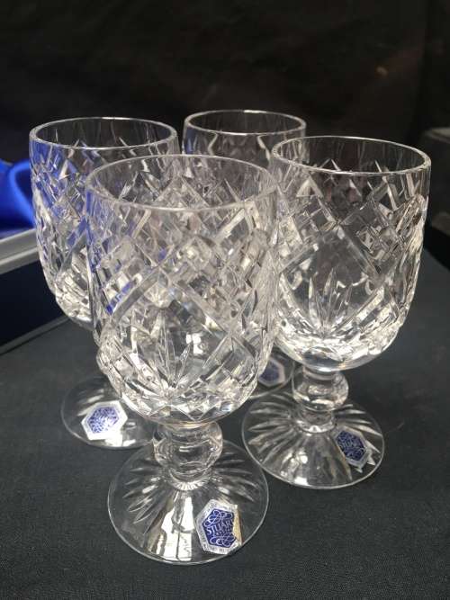 STUNNING BOXED SET OF FOUR STUART CRYSTAL WINCHESTER CLEAR WATER GOBLETS